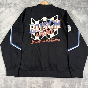 Busch Light Snap Button Bomber Jacket Mens 2XL Smooth to the Finish Graphic NEW